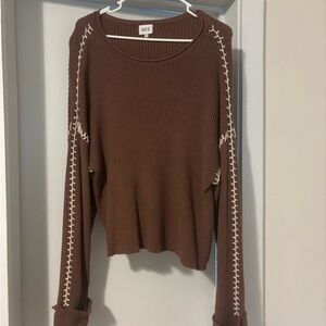 BKE Women's Brown Sweater with Cream Stitching